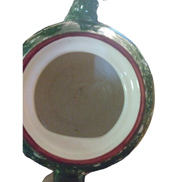 Cabin in the Woods Winter Teapot Spongeware Green & White Chance Hold Ceramic - Picture 7 of 11